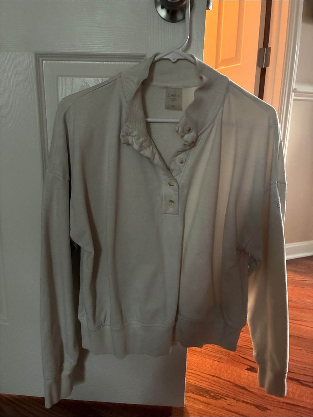 Women's Cream Ruffle Henley Pullover Sweater